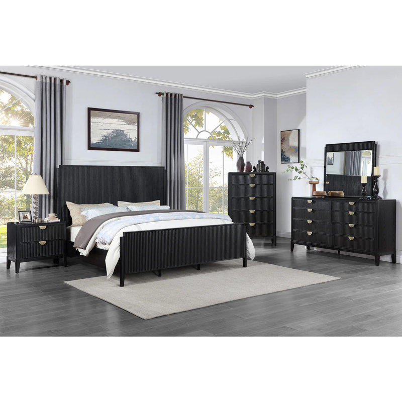 Lark Manor™ 5 Piece Wooden Queen Size Bedroom Set In Black | Wayfair